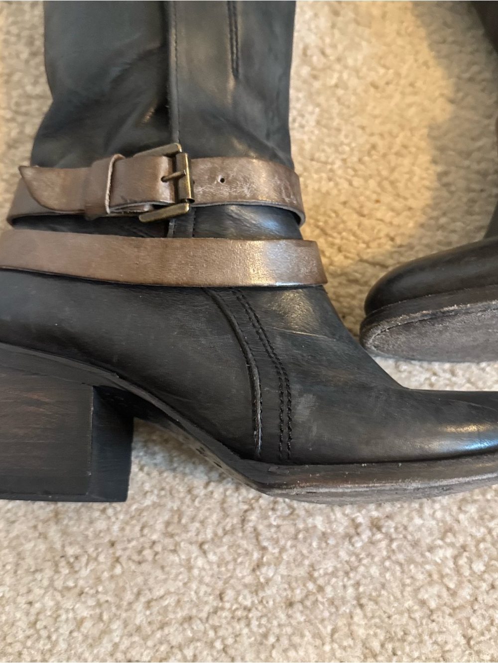 FREEBIRD BY STEVEN Clive Black Brown Strappy Buckle Tall Knee High Boho Boots 7 - Picture 2 of 11
